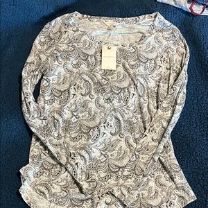 Lucky Brand Grey Paisley Blouse Fitted Long Sleeves